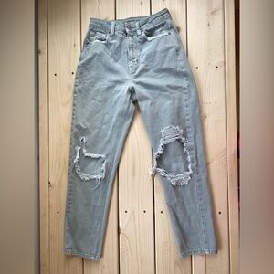 American Eagle Outfitters Gray Distressed Straight Leg Pants